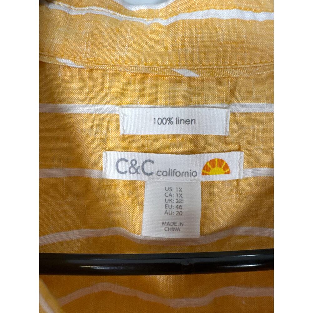 C&C California Womens Linen Top Tunic Roll Tab Sleeve Boho 1X Yellow - Picture 9 of 10
